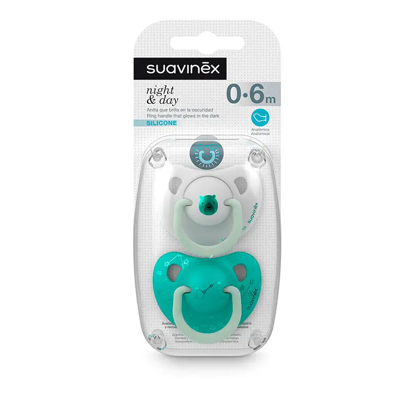 Suavinex Pack 2 Chupetes Nocturnos Verdes Para Bebés 0-6 Meses