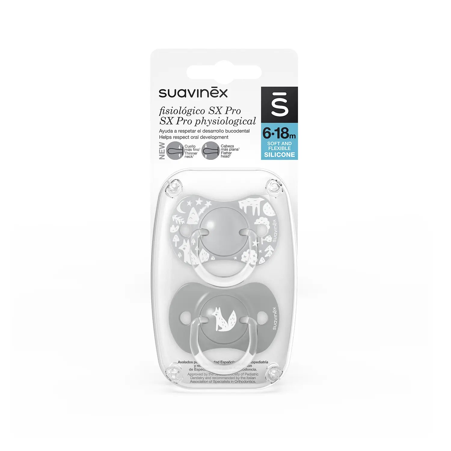 Suavinex Pack 2 Chupetes Fisiológicos Sx Pro Zorro Gris 6-18m