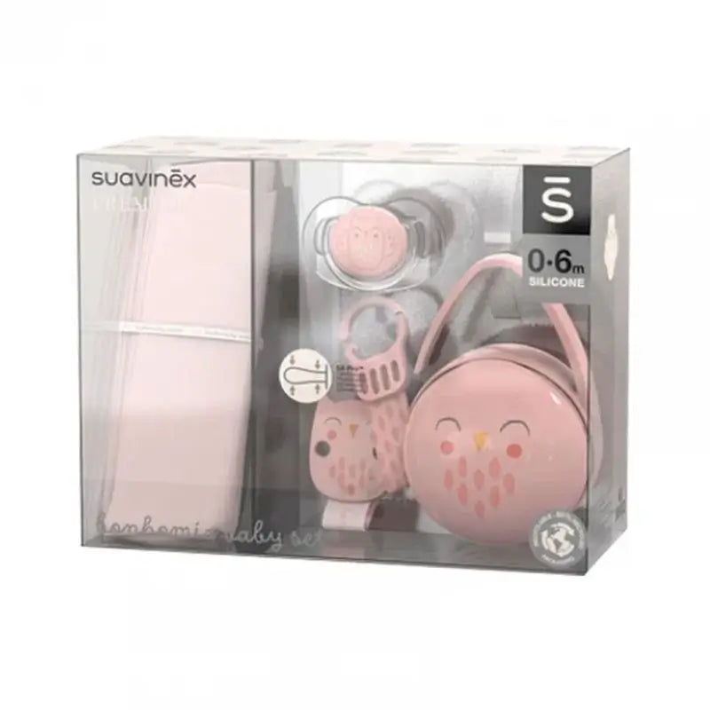 Suavinex Set Regalo Recién Nacido: Muselina De Algodón + Chupete + Broche Pinza + Portachupetes Duo. (4 Pcs). Bonhomia, Rosa