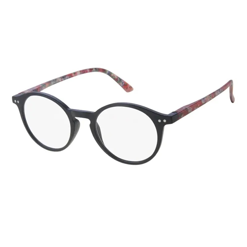 Surgicalmed Euro Optics Gafas De Lectura Para Presbicia Gala (Negro Mate, Rojo / Flor En Las Patillas Y Decoración Plateada) (+1.00)