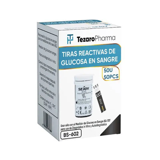 Surgicalmed Tezaro Pharma Tiras Reactivas Para Medir Glucosa En Sangre De Tezaro Pharma - Envase De 50 Unidades, 50 unidades