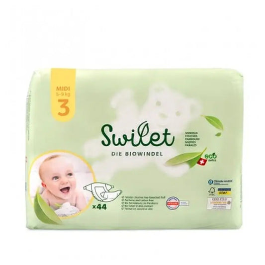 Swilet Pañales Ecológicos  Talla 3 Midi, (4-9 Kg) 44 Unidades