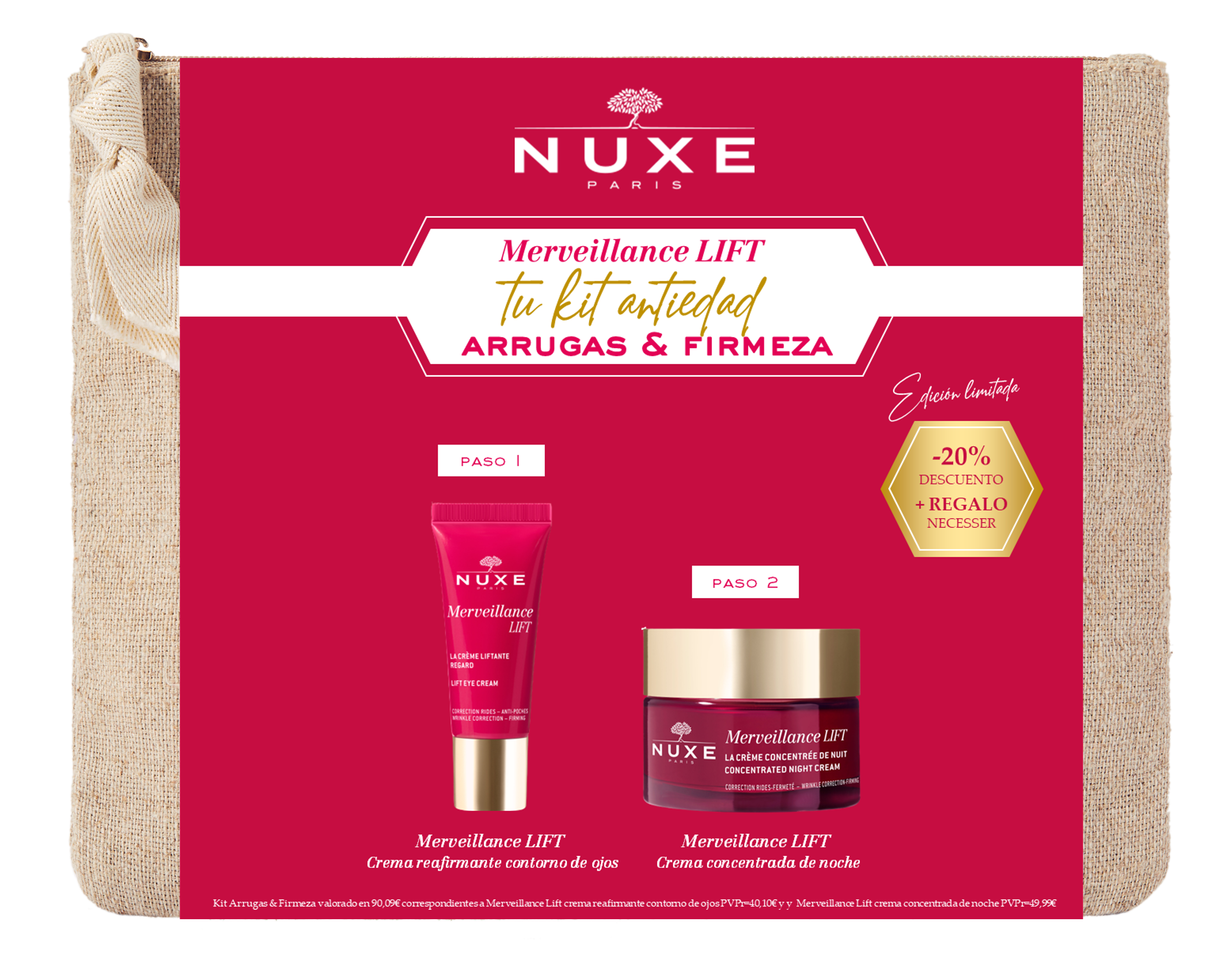 Nuxe Kit Antiedad Arrugas & Firmeza Merveillance Lift Rutina De Noche, 50 + 15 ml