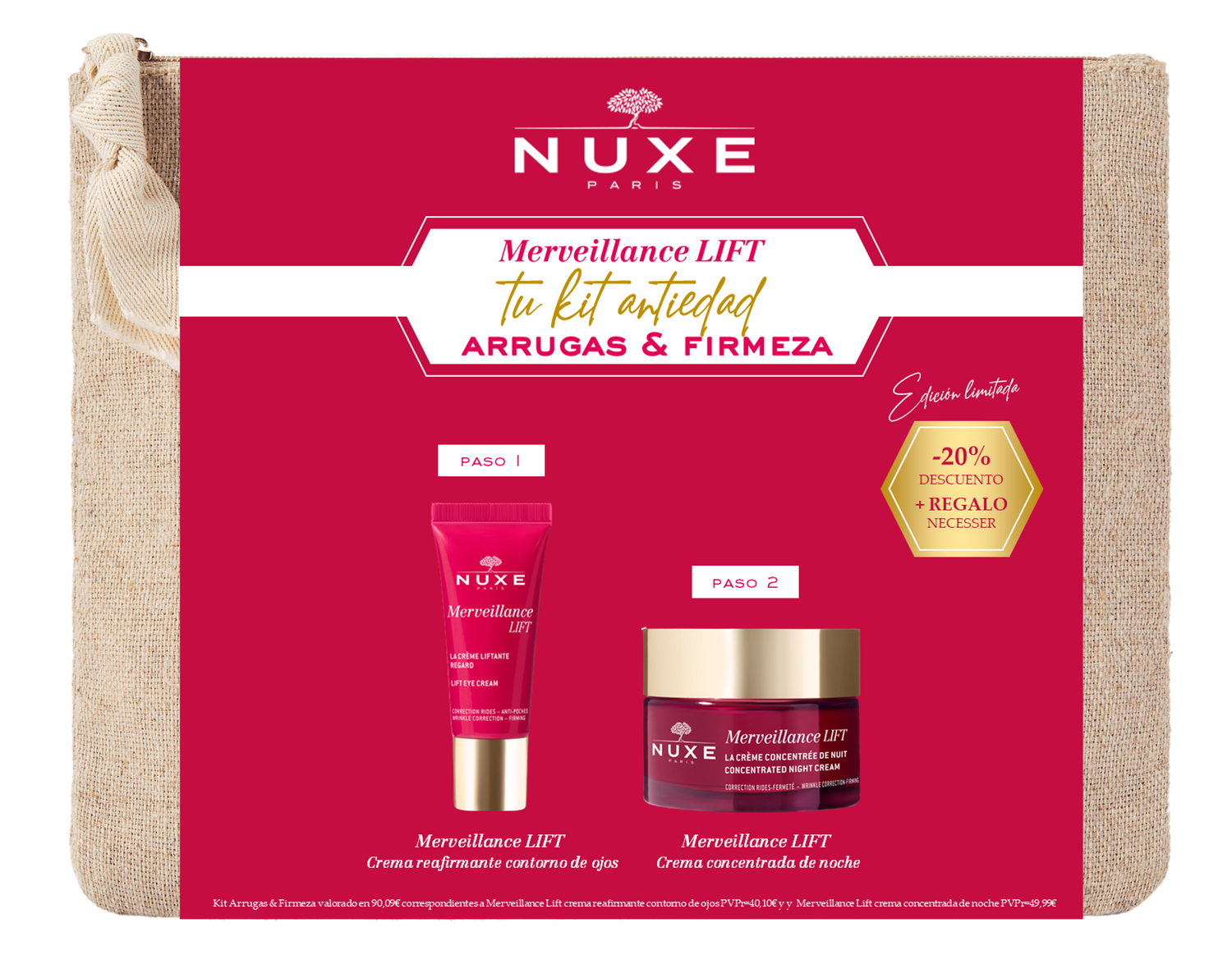 Nuxe Kit Antiedad Arrugas & Firmeza Merveillance Lift Rutina De Noche, 50 + 15 ml