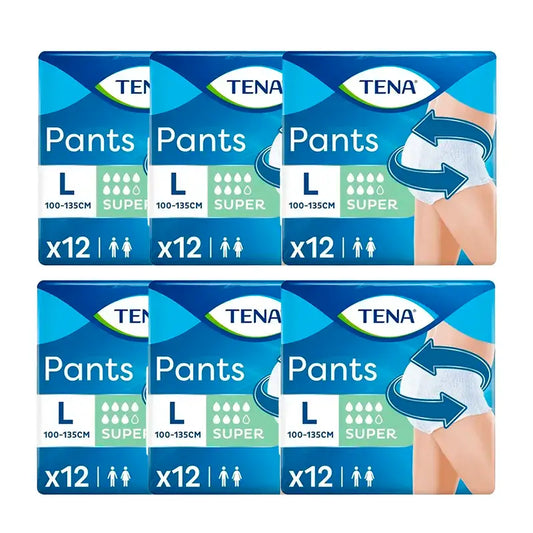 Tena Pack Pants Absorbente Incontinencia Orina Ligera Talla Super Grande, 6 X 12 Unidades