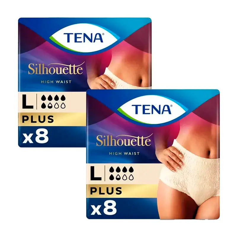 Tena Pack Silhouette Crema Plus Cintura Alta Talla L, 2 X 8 Unidades