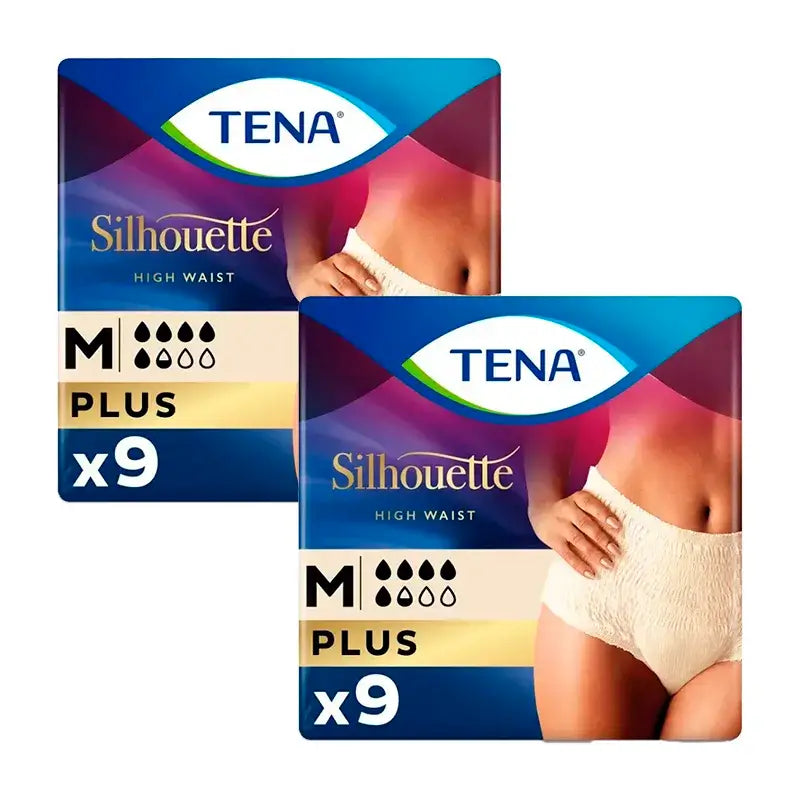 Tena Pack Silhouette Crema Plus Cintura Alta Talla M, 2 X 9 Unidades