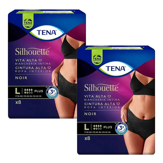 Tena Pack Silhouette Noche Plus Cintura Alta Talla L, 2 X 8 Unidades