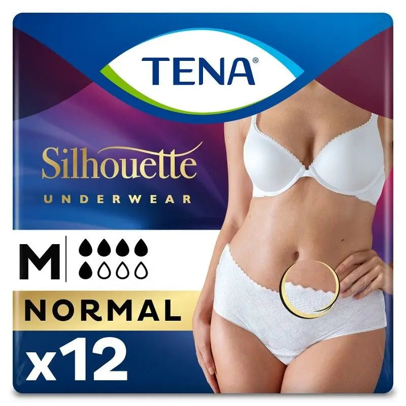 TENA Silhouette Blanco Cintura Baja Mediano, 12 Unidades