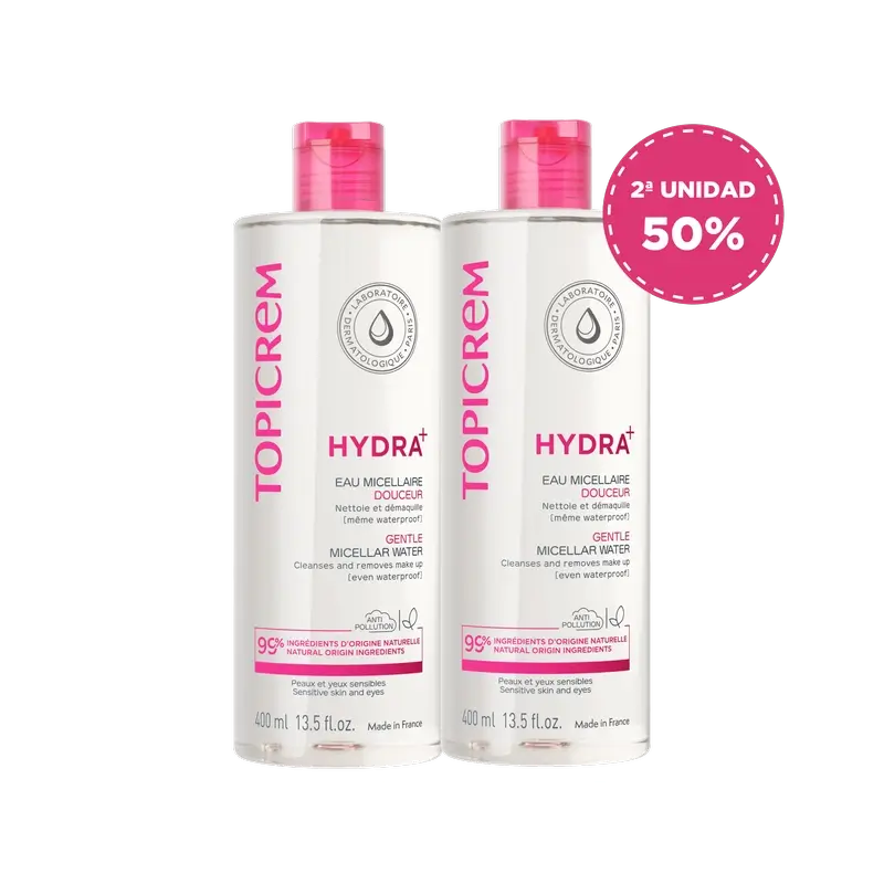 Topicrem Pack Hydra+ Agua Micelar Suave, 2x400 ml