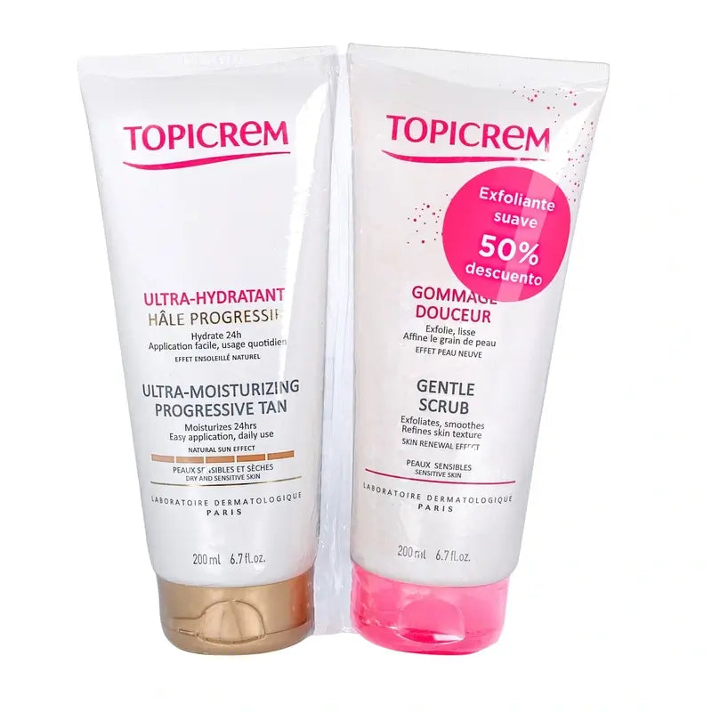 Topicrem Pack Ultra Hidratante Bronceado Progresivo 200 Ml + Exfoliante 200 Ml