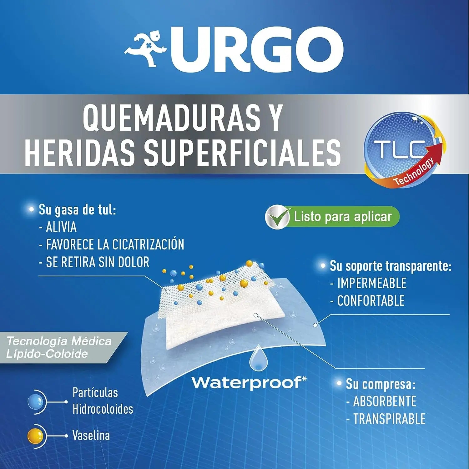 Urgo Apósitos Waterproof Para Quemaduras Y Heridas, 10 X 7 Cm 