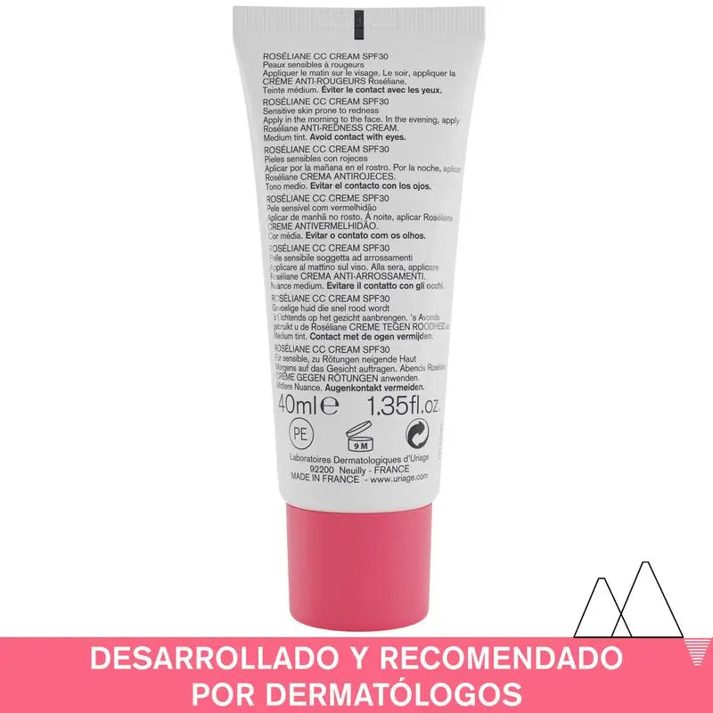 Uriage Roséliane Cc Cream Spf30 Crema Con Color Piel Sensible, Con Rojeces, Rosácea E Hiperreactiva , 40 ml