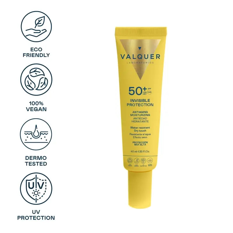 Valquer Sunscreen Protector Solar Facial 50+ Invisible Protection, 40 ml