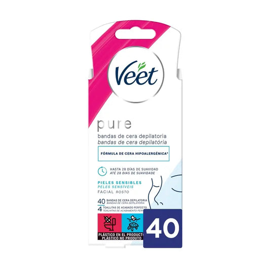 Veet Cera Fría Facial Piel Sensible, 40 Bandas