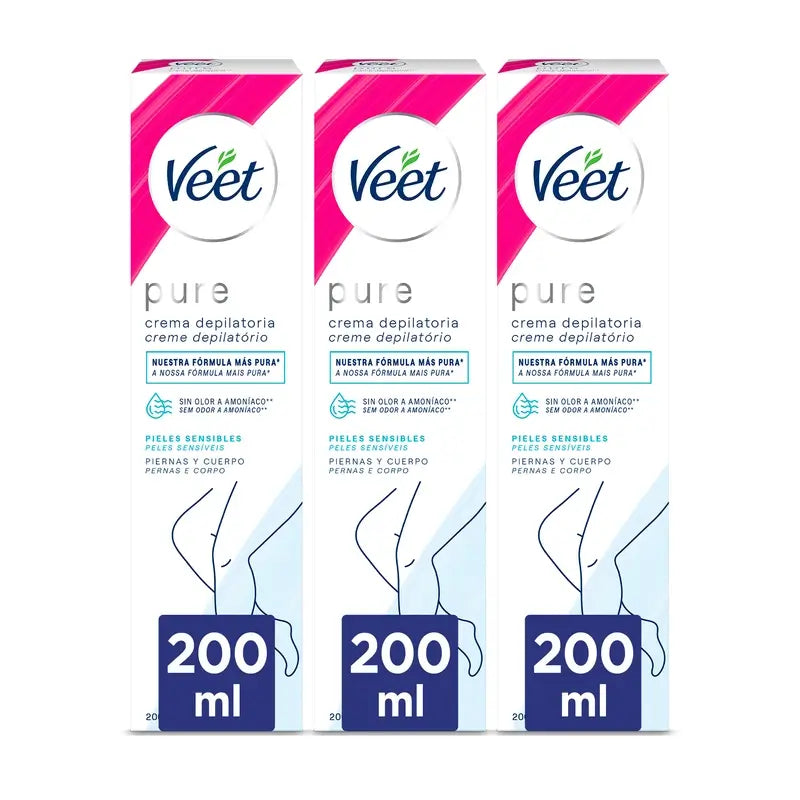 Veet Crema Depilatoria Minima Piel Sensible, 3x200ml