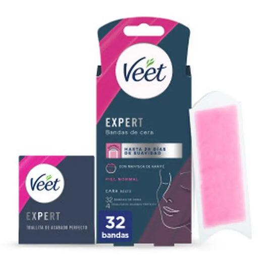 Veet Expert Bandas Cera Fria Facial Con Manteca De Karité. 32 Unidades