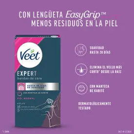 Veet  Expert Bandas De Cera Fría Depilatoria , Con Manteca De Karité, 16 Tiras