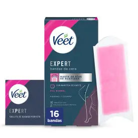 Veet Expert Bandas De Cera Fría Depilatoria, Con Manteca De Karité, 16 Tiras