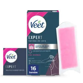 Veet  Expert Bandas De Cera Fría Depilatoria , Con Manteca De Karité, 16 Tiras