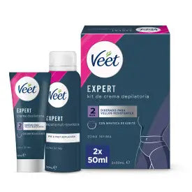 Veet Expert Kit De Depilación Zonas Íntimas, Crema Depilatoria Mujer 50 Ml Y Espuma 50 Ml