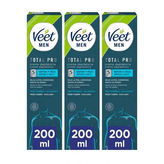 Veet Men Crema Depilatoria Piel Sensible, 3x200ml