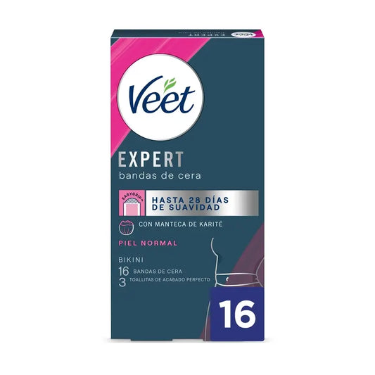 Veet Pure Bandas de Cera Fría Depilatoria, Fórmula de Cera Hipoalergénica Para Pieles Sensibles, 16 Tiras