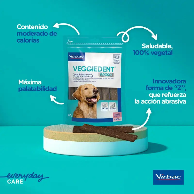 Virbac Veggiedent Fr3sh L, Snacks Dentales Para Perros de Raza Grande