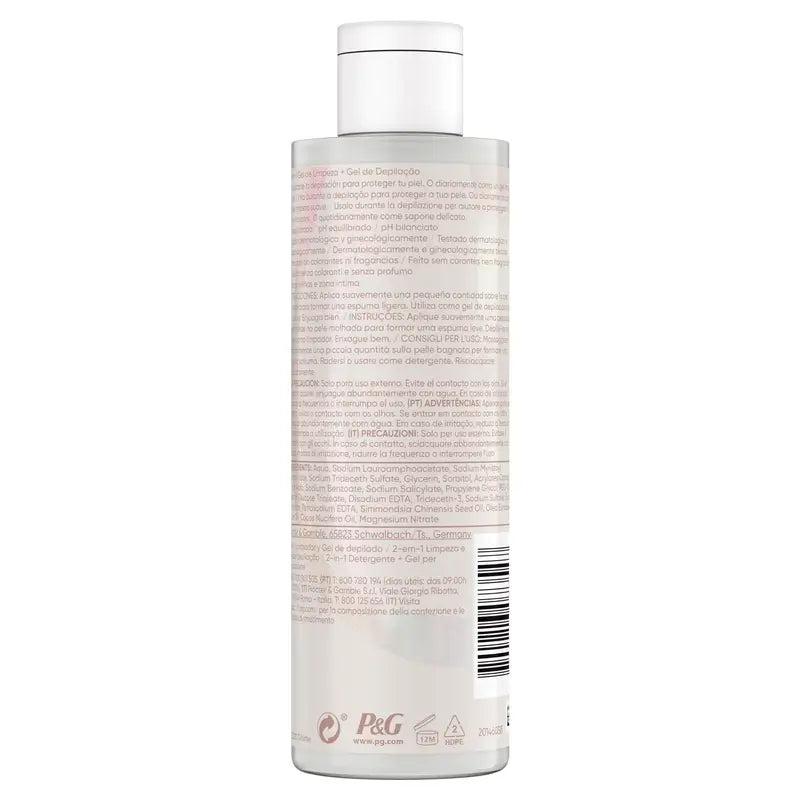 Venus Satin Care 2 en 1 gel limpiador + depilación zona íntima, 190 Ml