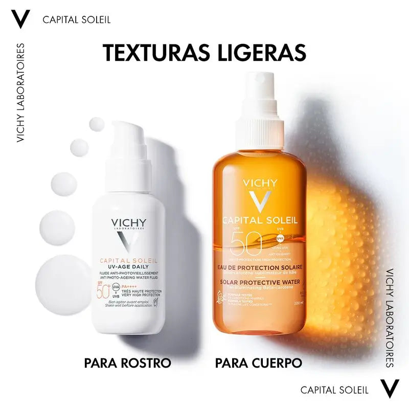 Vichy Capital Soleil Agua Solar Protectora SPF 50 Luminosidad, 200 ml