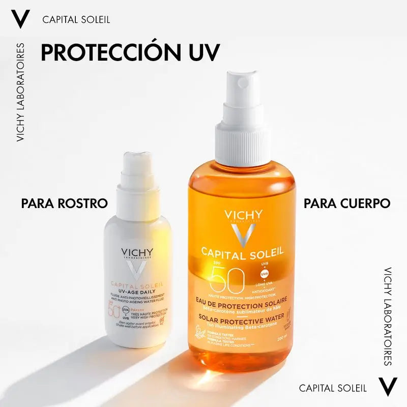 Vichy Capital Soleil Agua Solar Protectora SPF 50 Luminosidad, 200 ml