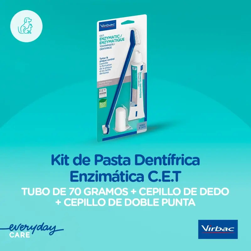 Virbac Cet Kit Cepillo + Dentifrico Enzimatico 70 gr Para Mascotas