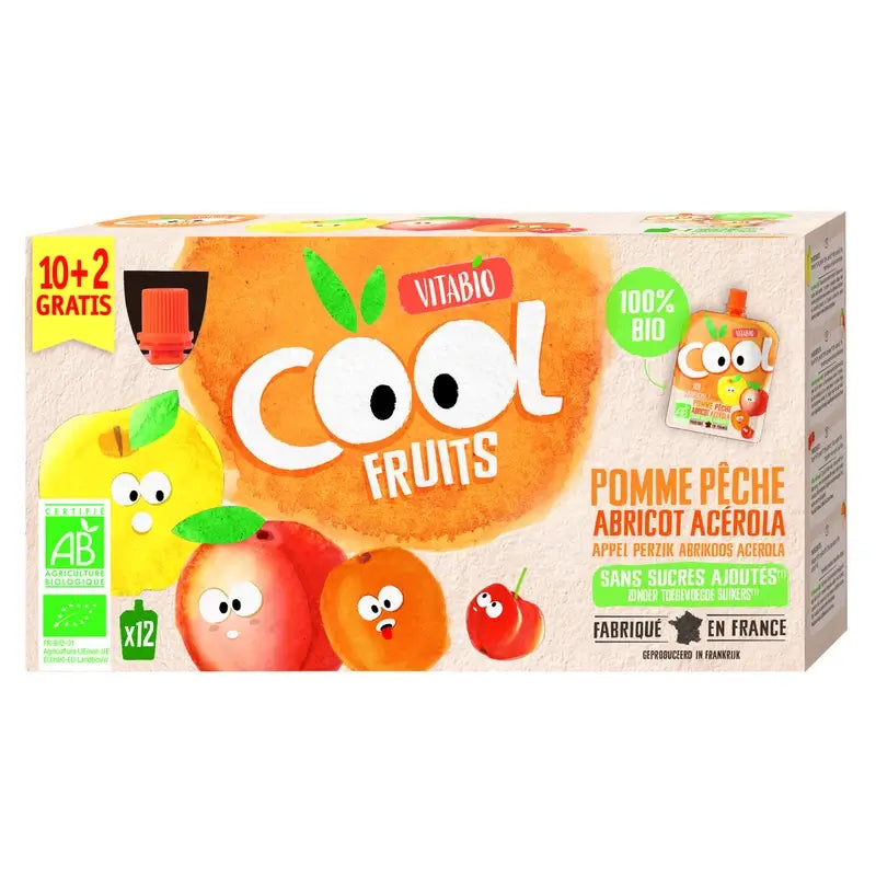 Vitabio Cool Fruits De Manzana, Melocoton Y Albaricoque 90 Gr, 12 unidades