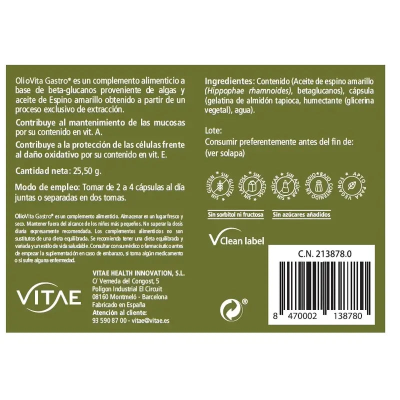 Vitae Oliovita Gastro, 30 cápsulas