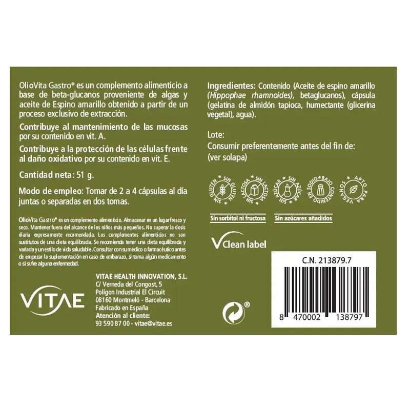 Vitae Oliovita Gastro, 60 cápsulas