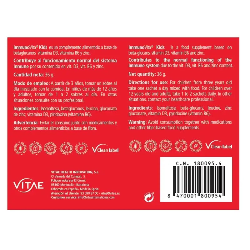 Vitae Immunovita Kids, 30 sobres