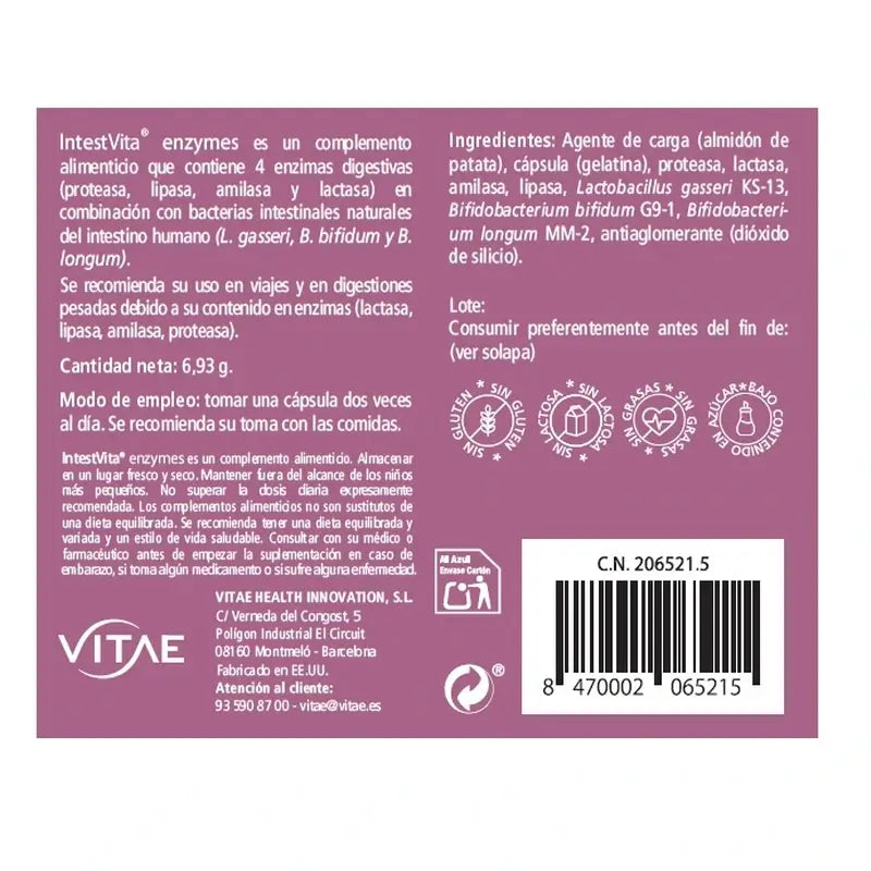 VITAE IntestVita Enzymes, 15 cápsulas