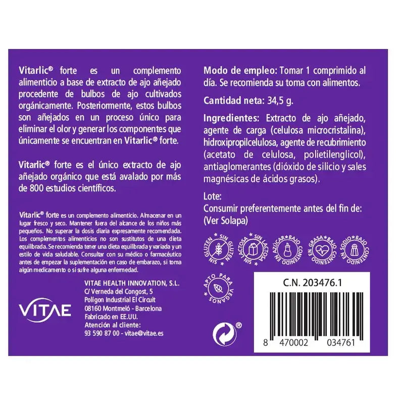 Vitae Vitarlic Forte 1000 mg, 30 comprimidos