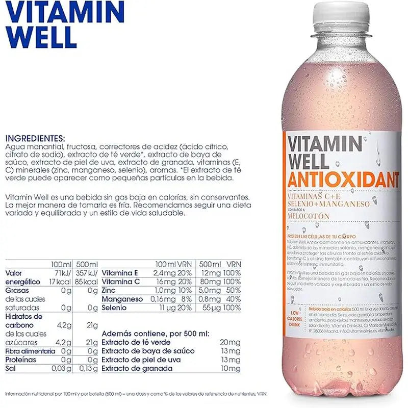 Vitamin Well Antioxidant Melocotón, 500 ml