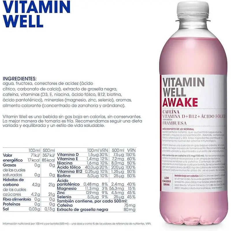 Vitamin Well Awake Frambuesa, 500 ml