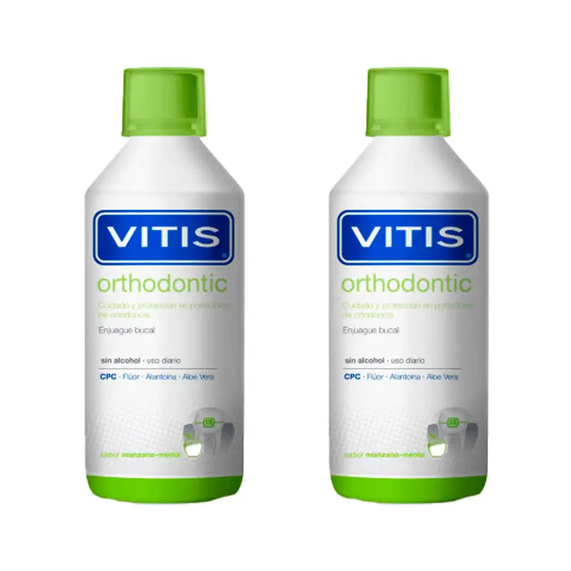 VITIS  Duplo Colutorio  Orthodontic/ortodoncia Sabor Manzana Menta 2x1000 ml