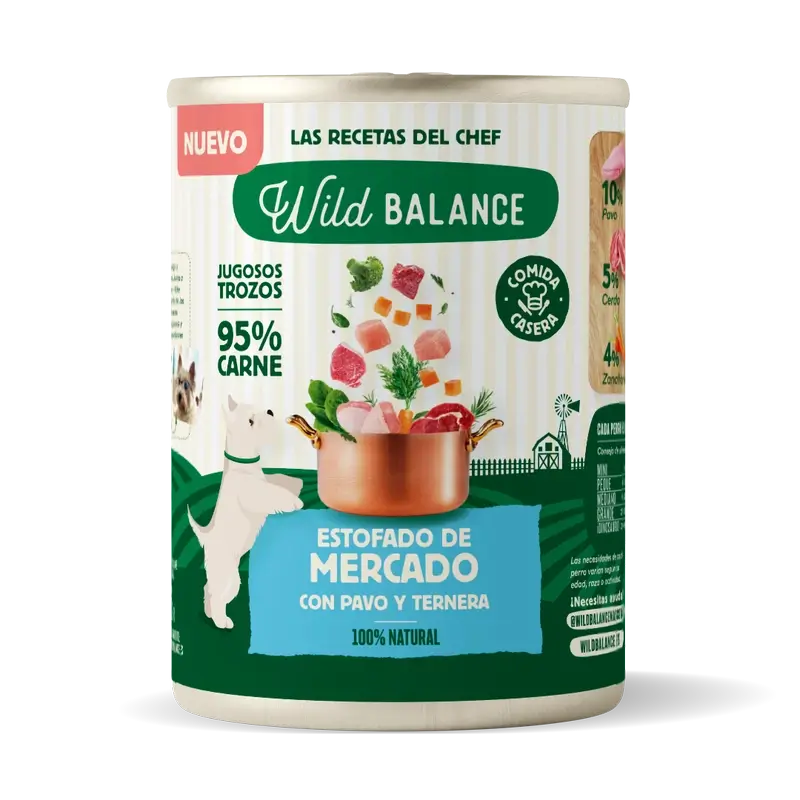 Wild Balance Lata Estofado De Mercado Con Pavo Y Ternera Para Perros, 400 gr