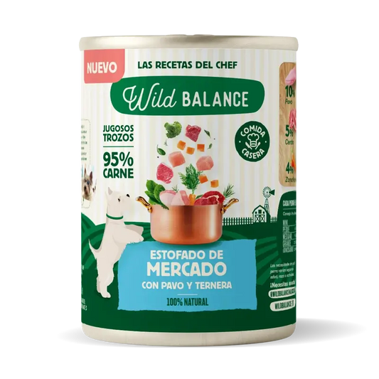 Wild Balance Lata Estofado De Mercado Con Pavo Y Ternera Para Perros, 400 gr