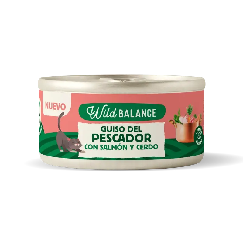 Wild Balance Lata Guiso Del Pescador Con Salmón, Cerdo Y Verduras Para Gatos, 80 gr