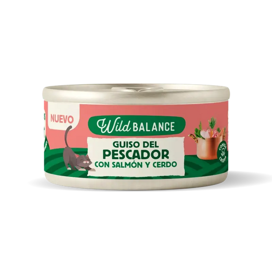 Wild Balance Lata Guiso Del Pescador Con Salmón, Cerdo Y Verduras Para Gatos, 80 gr