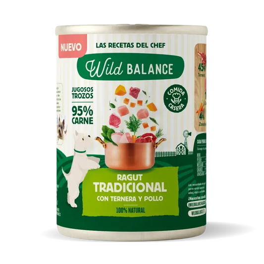 Wild Balance Lata Ragut Tradicional Con Ternera, Pollo Y Verduras Para Perros, 400 gr