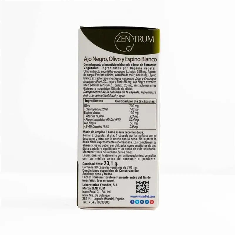 Ynsadiet Zentrum Ajo Negro Espino Blanco Olivo , 30 cápsulas