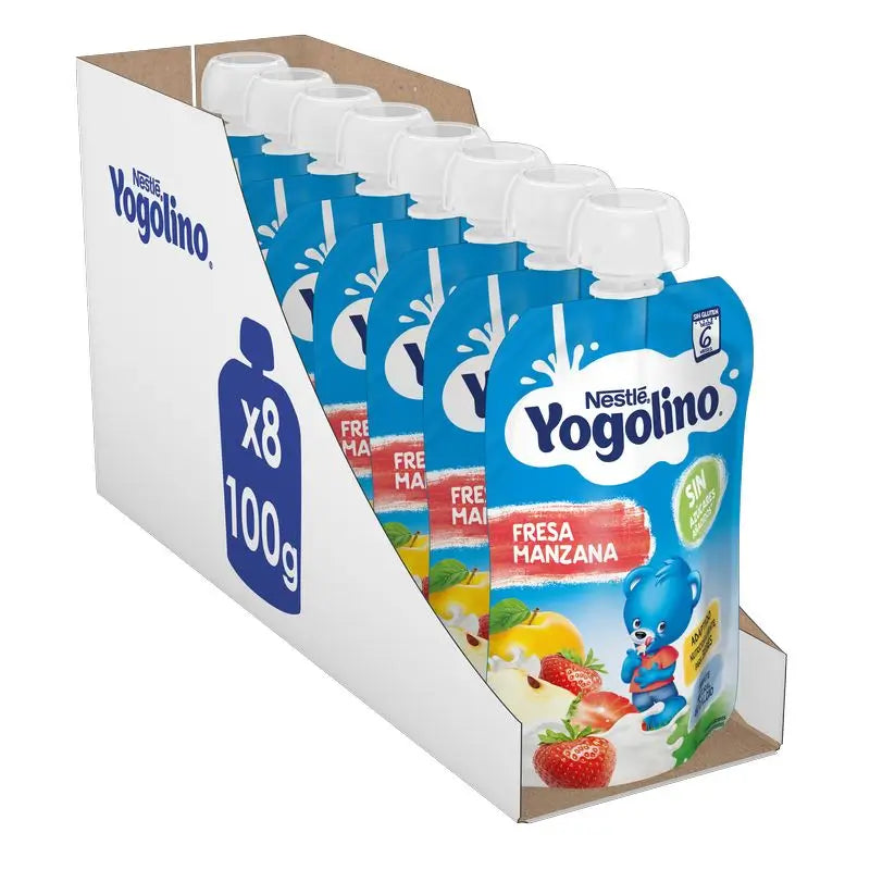 Yogolino Bolsita De Fresa Manzana Sin Azúcar, 100g  x 8 unidades