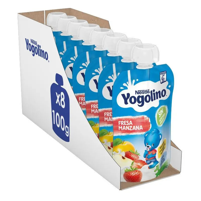 YOGOLINO Pack Bolsita De Fresa Manzana Sin Azúcar, 100g x 8 unidades