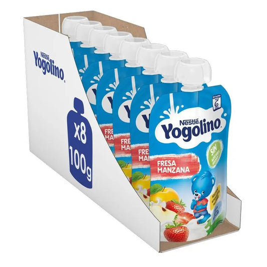 YOGOLINO Pack Bolsita De Fresa Manzana Sin Azúcar, 100g x 8 unidades